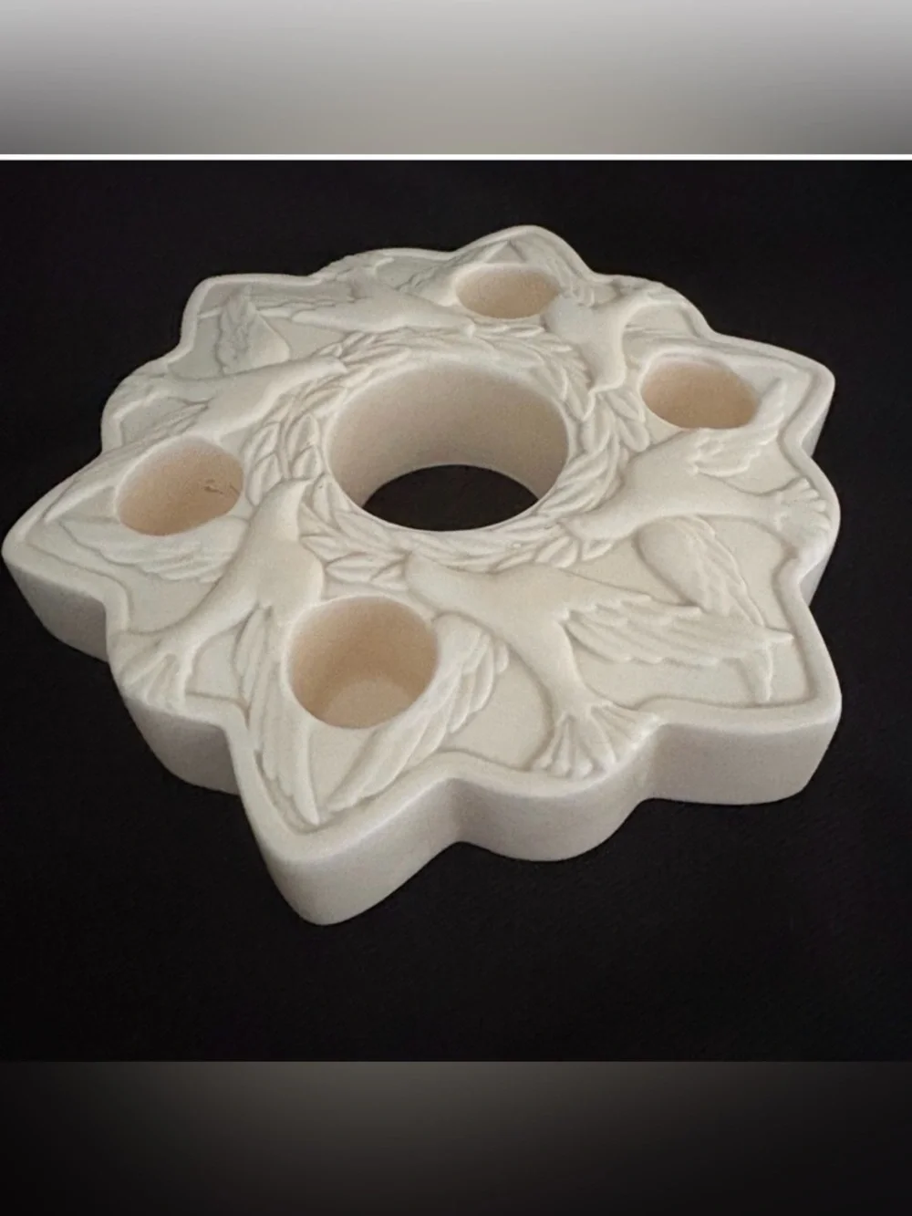 Vintage Hallmark Peace Dove Cream Glazed Porcelain Multi Taper Candle Holder